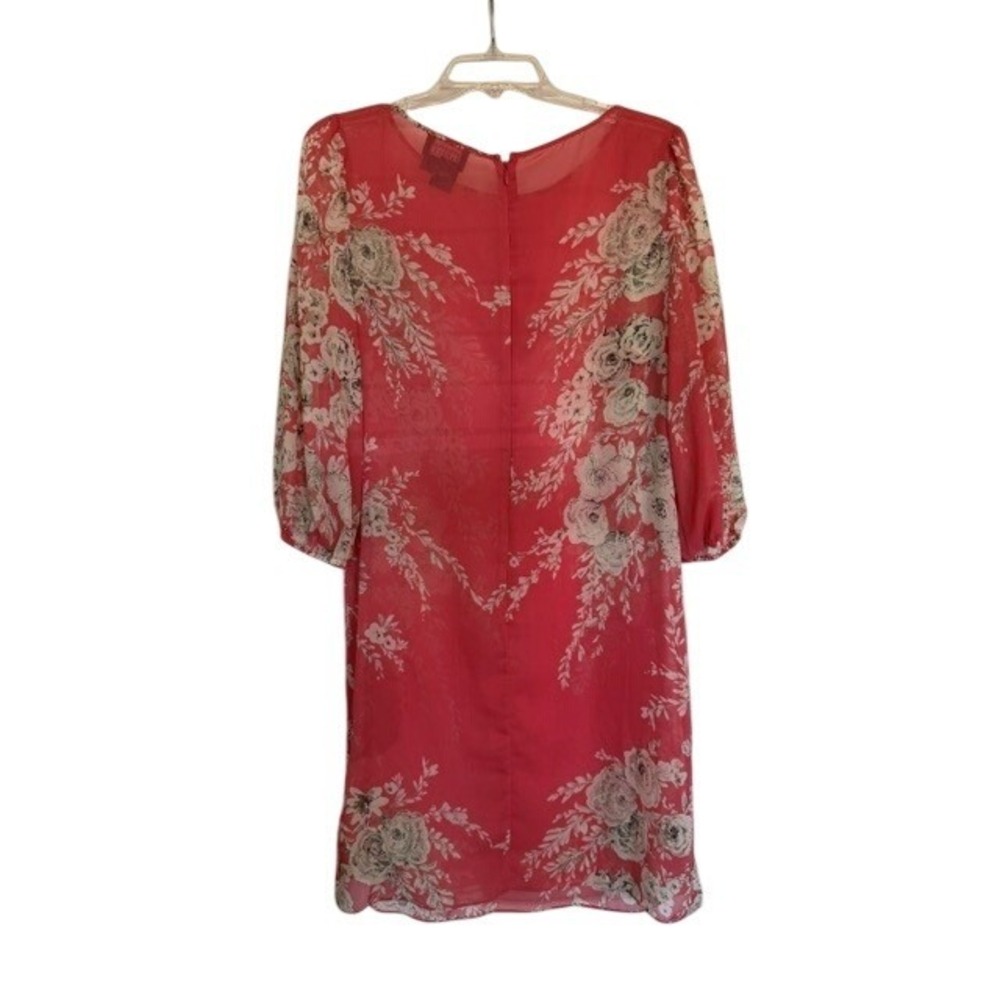Adrianna Papell Coral Pink Floral Chiffon Sheer Shift Dress Womens Size 12 EUC - Picture 2 of 7